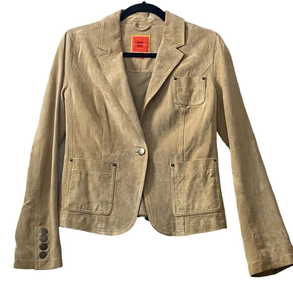 Isaac Mizrahi For Target Genuine Leather Blazer Jacket Pockets Women Small Tan